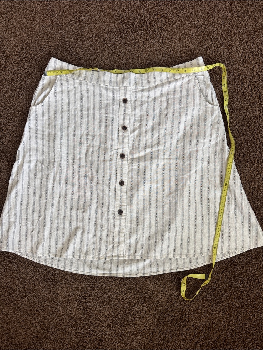 CJ Banks White & Gray Striped Linen Button-Front A-Line Skirt